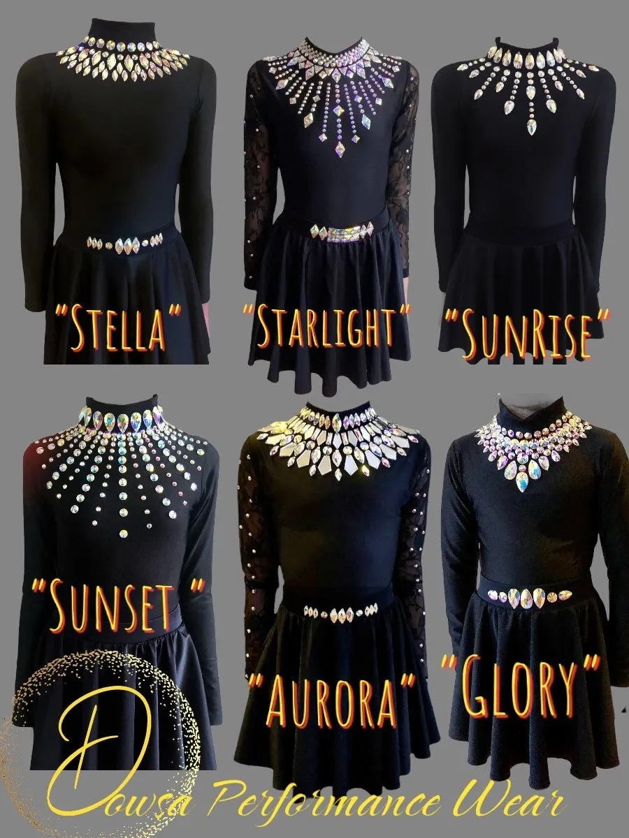 "STARLIGHT" Lace Sleeve Leotard Set with Skirt /Irish Dance Dress