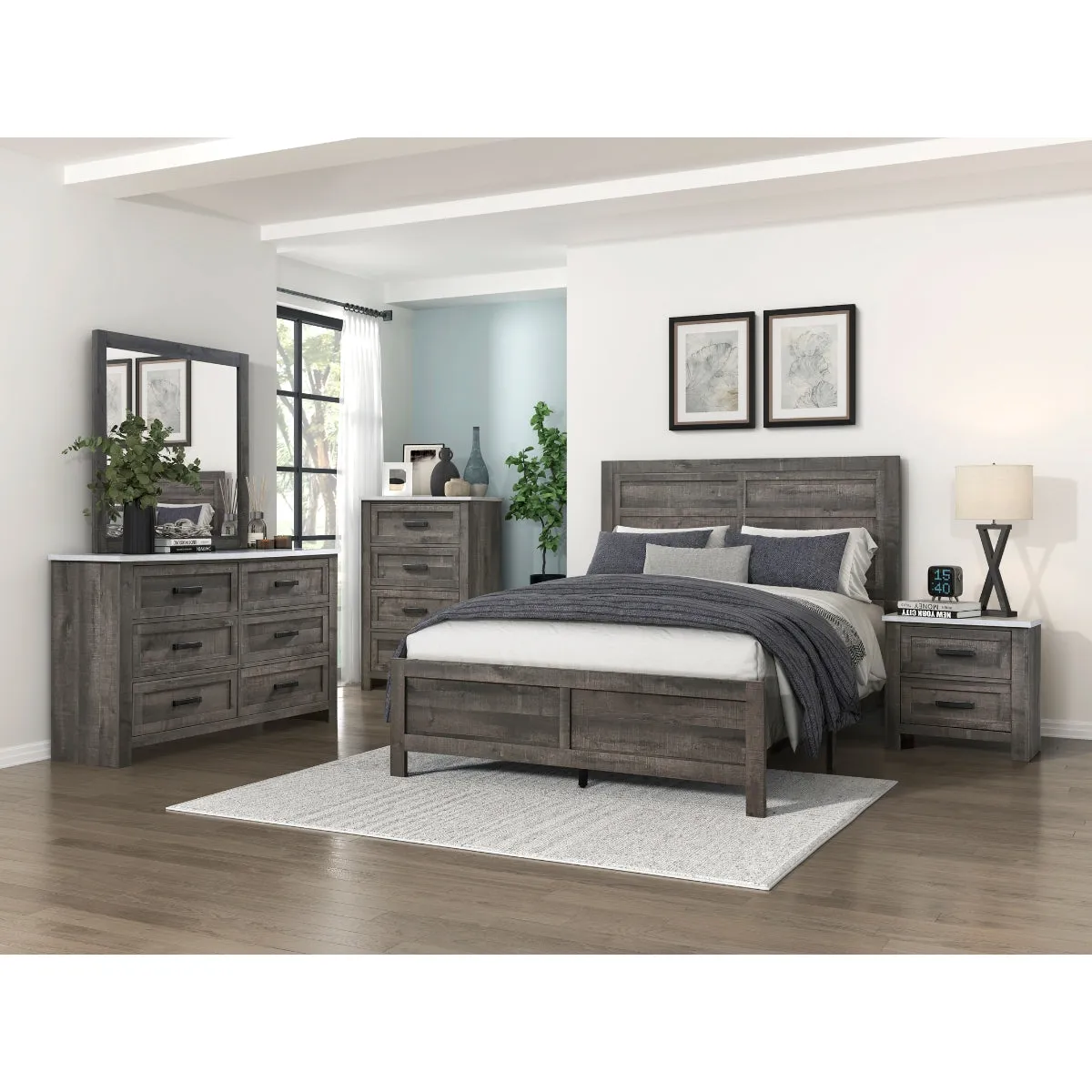 Rustic Stone-Top Chest with Weathered Wood Finish