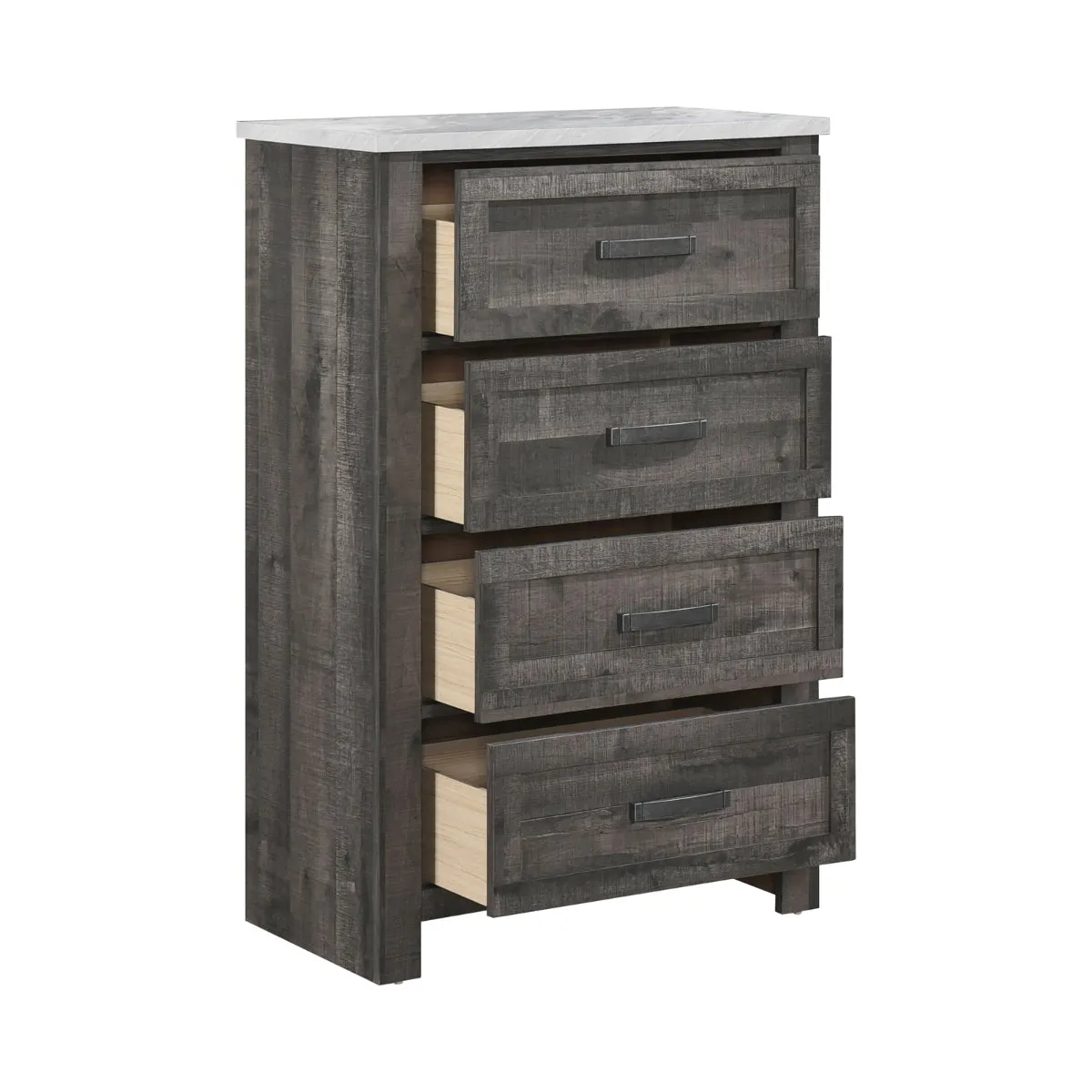 Rustic Stone-Top Chest with Weathered Wood Finish