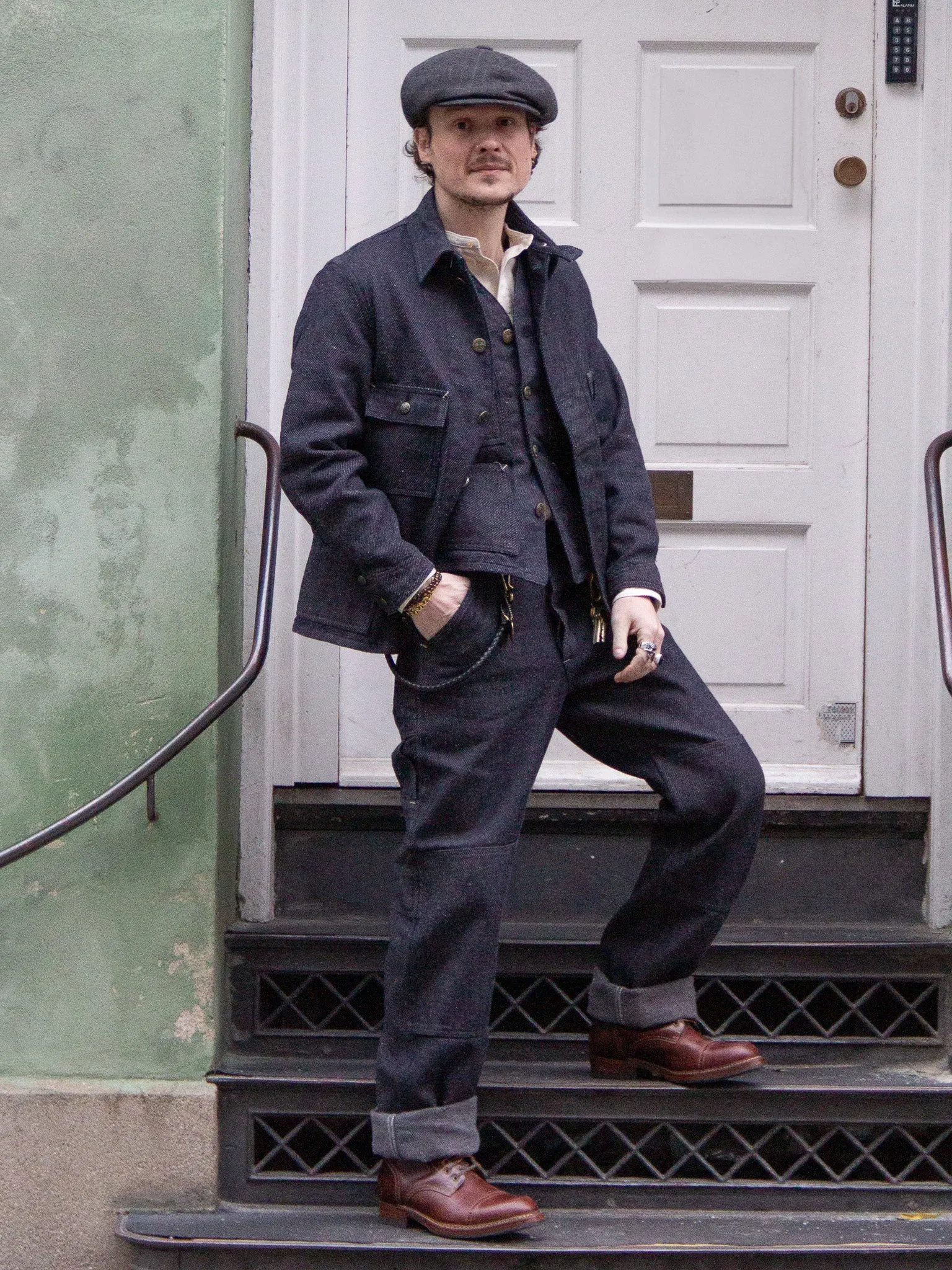 Sugar Cane, Fiction Romance 13.7oz. Indigo Nep Denim Work Coat, Sc15445