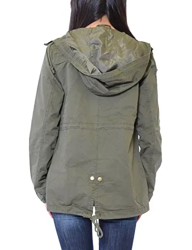 TL Women's Militray Anorak Parka Hoodie jackets with Drawstring OLIVE LARGE