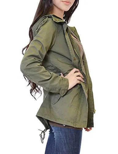 TL Women's Militray Anorak Parka Hoodie jackets with Drawstring OLIVE LARGE