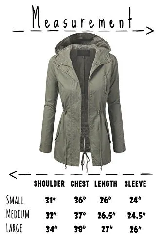 TL Women's Militray Anorak Parka Hoodie jackets with Drawstring OLIVE LARGE