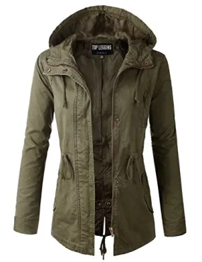 TL Women's Militray Anorak Parka Hoodie jackets with Drawstring OLIVE LARGE