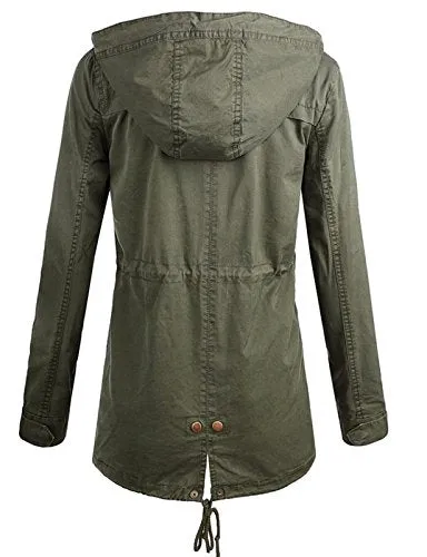 TL Women's Militray Anorak Parka Hoodie jackets with Drawstring OLIVE LARGE