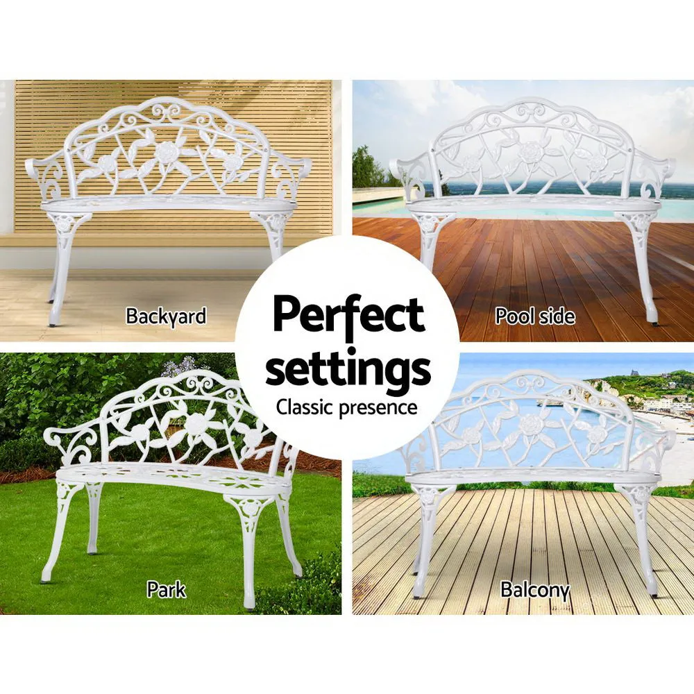 Vintage Style Garden Bench Fer Forge French Wrought Iron Look Seat White