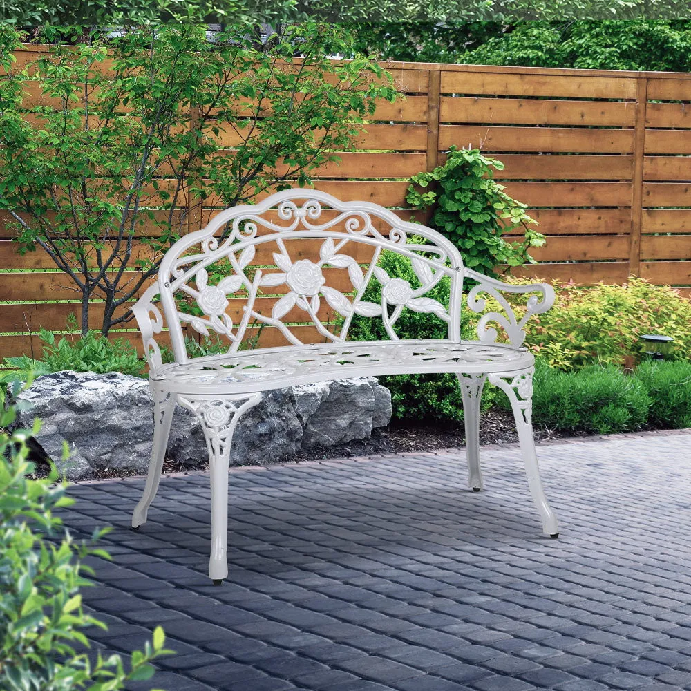 Vintage Style Garden Bench Fer Forge French Wrought Iron Look Seat White