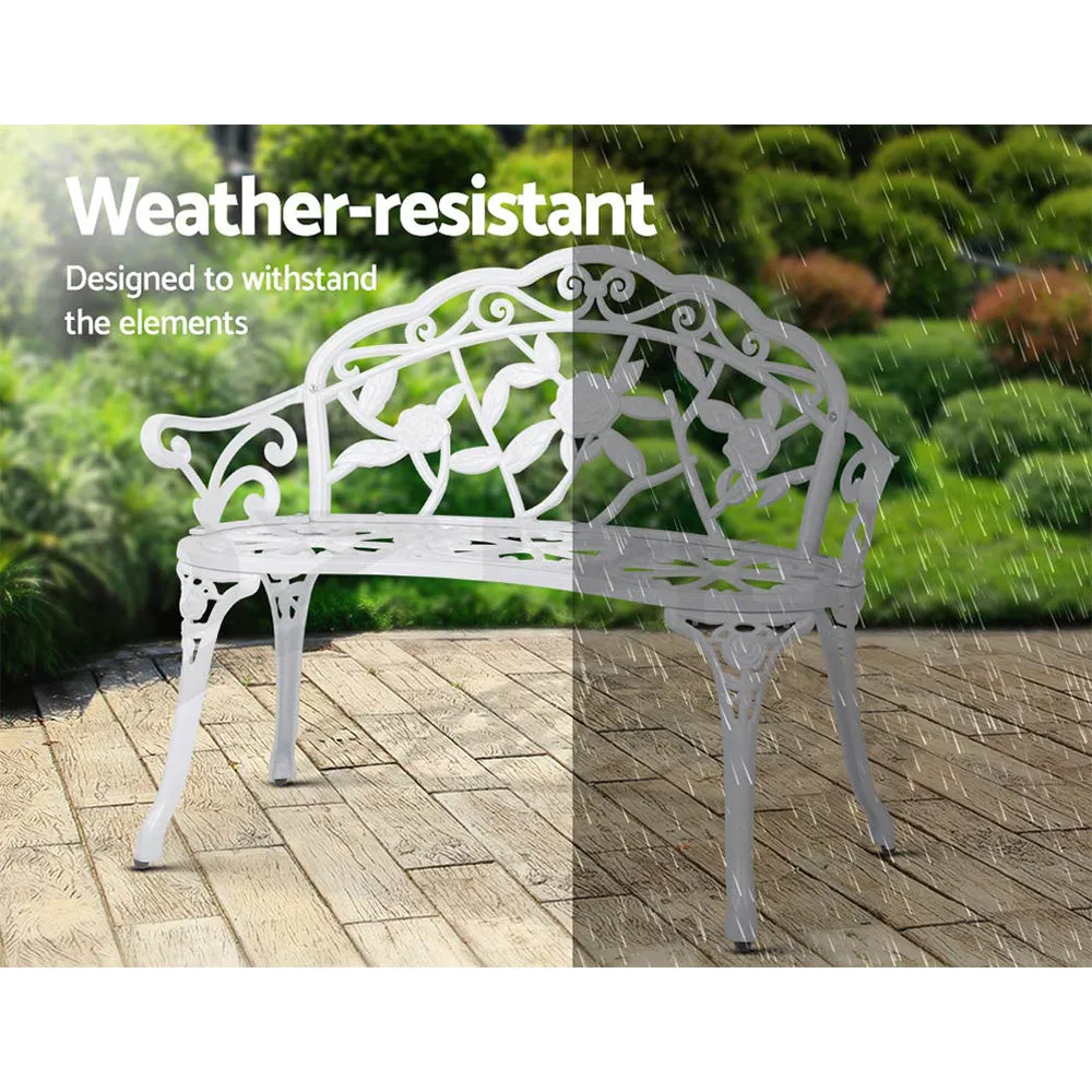 Vintage Style Garden Bench Fer Forge French Wrought Iron Look Seat White