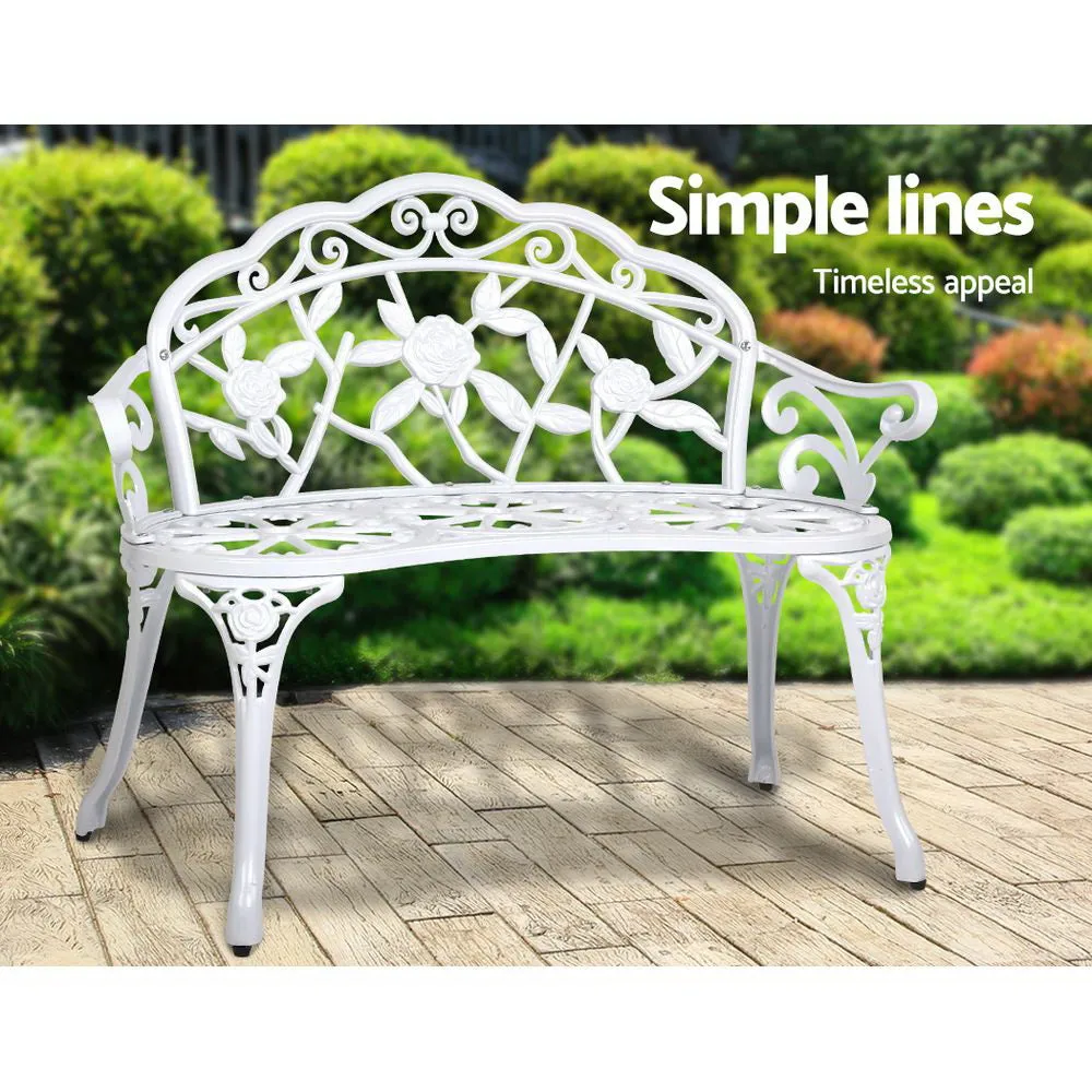 Vintage Style Garden Bench Fer Forge French Wrought Iron Look Seat White