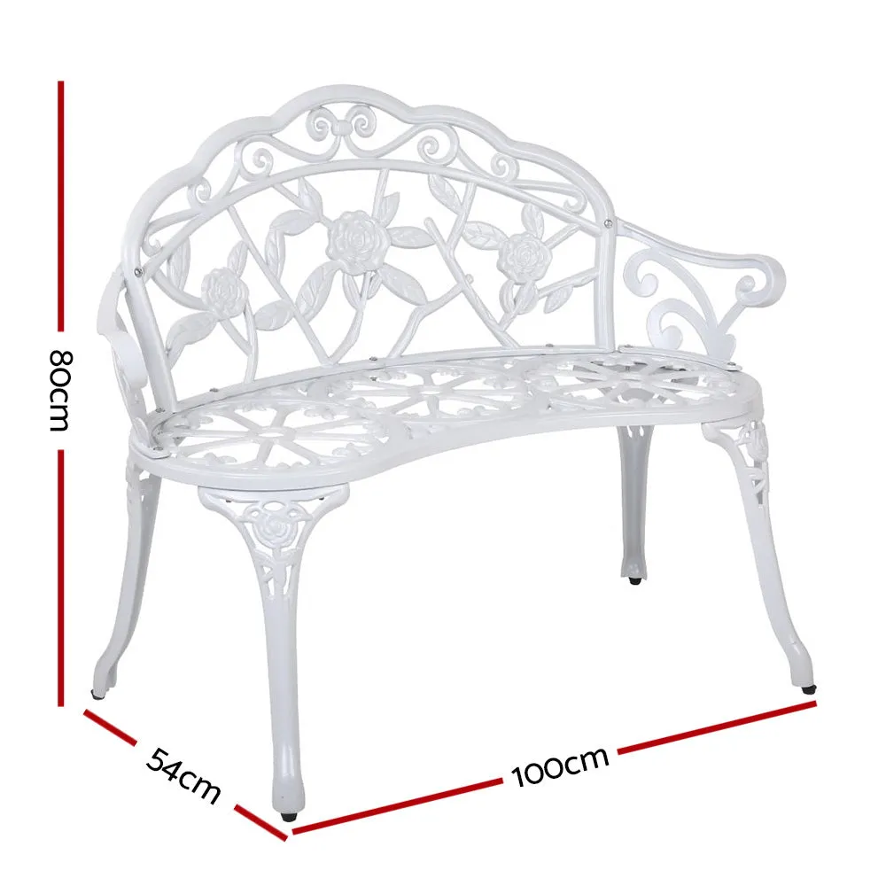 Vintage Style Garden Bench Fer Forge French Wrought Iron Look Seat White