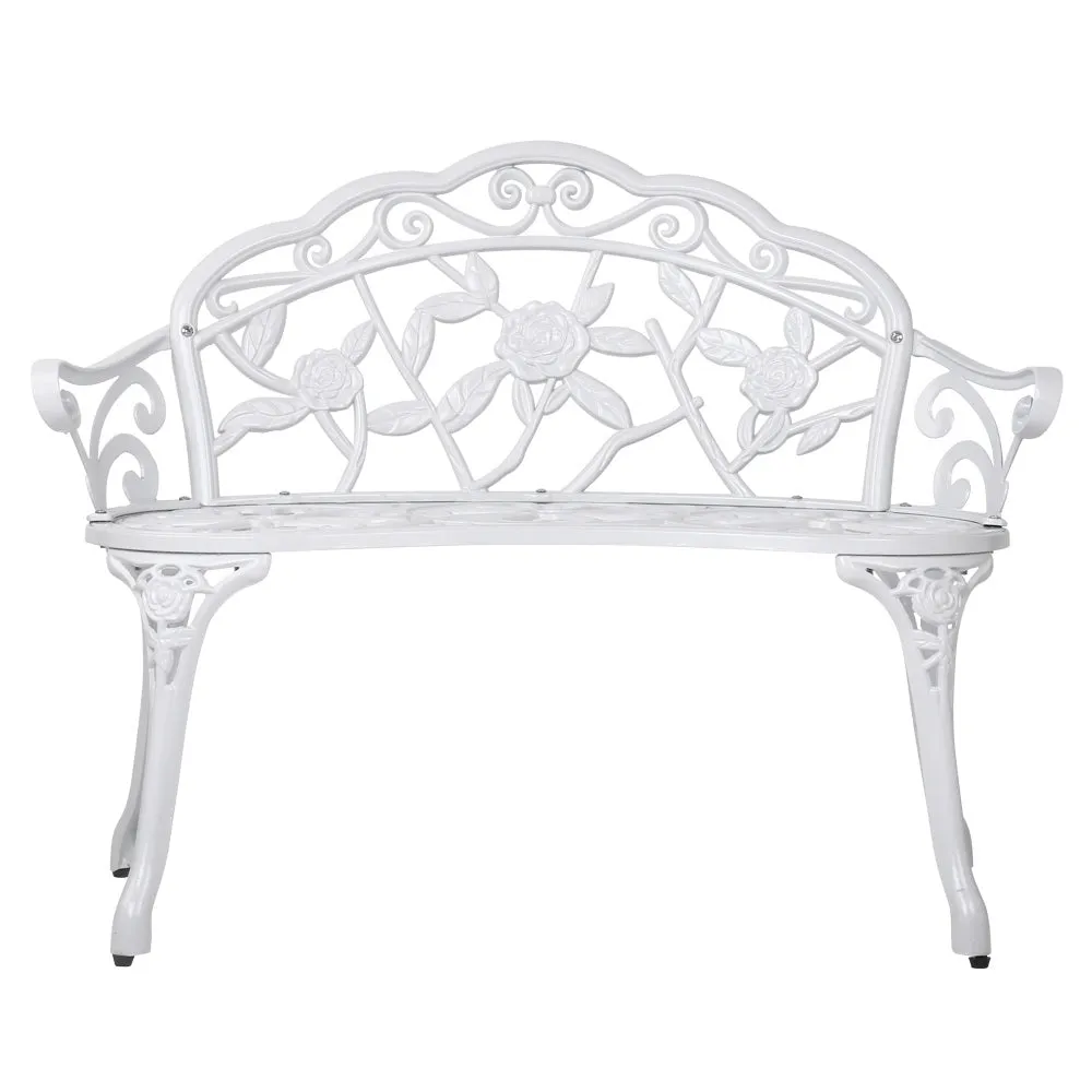 Vintage Style Garden Bench Fer Forge French Wrought Iron Look Seat White