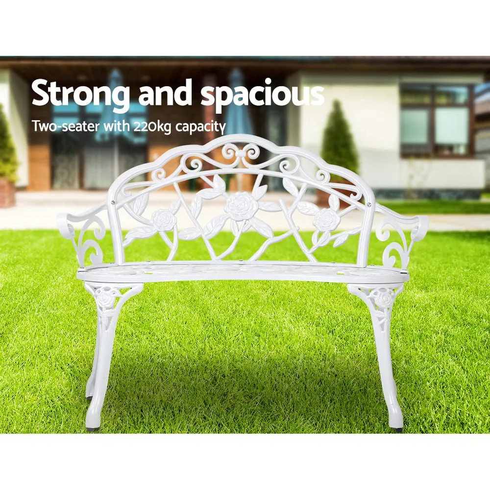 Vintage Style Garden Bench Fer Forge French Wrought Iron Look Seat White