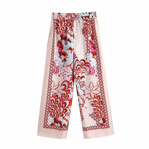 Vintage Women Satin Colorful Loose Pant Suits