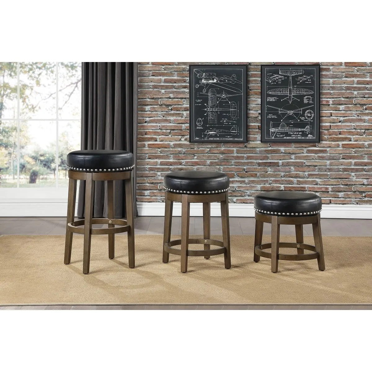Westby Tall Round Swivel Pub Height Stool, Black - Set of 2