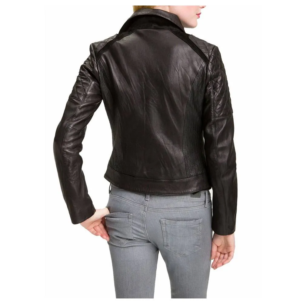 WOMEN VINTAGE DARK BROWN LEATHER FASHION JACKET