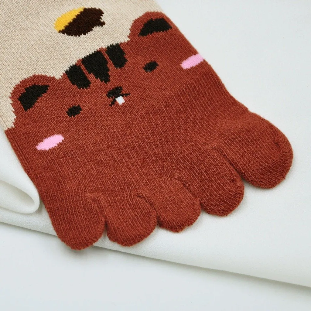 ZFSOCK Cotton 5 Finger Cute Animal Design Crew Socks for Kids Boys, 5 Pairs