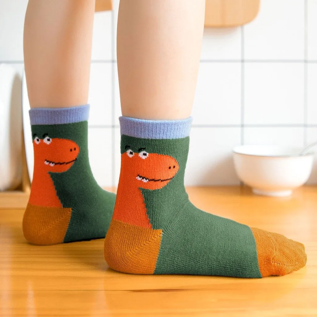 ZFSOCK Cute Dinosaur Kids Crew Socks for Boys, 5 Pairs