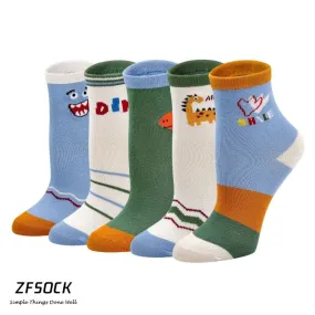 ZFSOCK Cute Dinosaur Kids Crew Socks for Boys, 5 Pairs