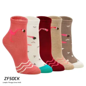 ZFSOCK Cute Flamingo Design Socks For Girls, 5 Pairs