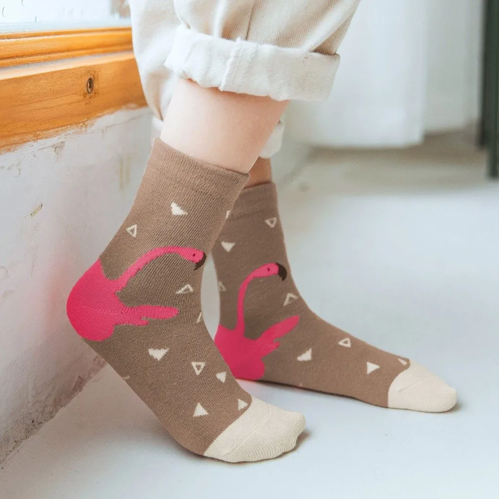 ZFSOCK Cute Flamingo Design Socks For Girls, 5 Pairs