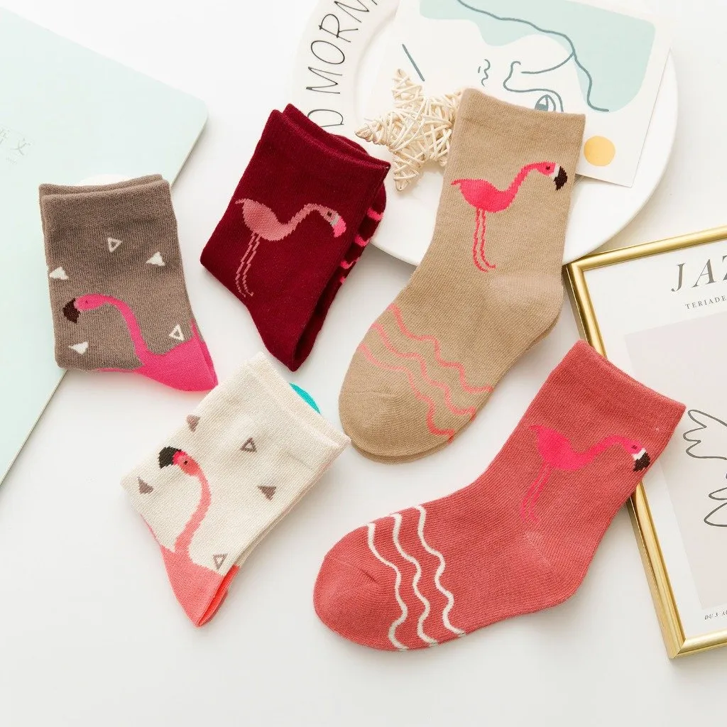 ZFSOCK Cute Flamingo Design Socks For Girls, 5 Pairs