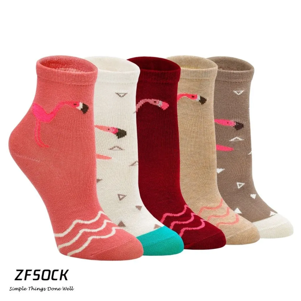 ZFSOCK Cute Flamingo Design Socks For Girls, 5 Pairs