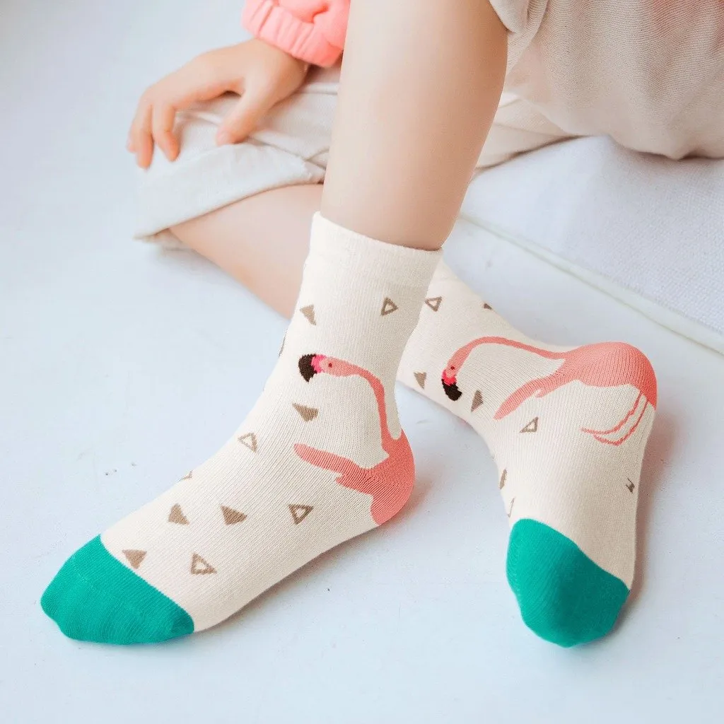 ZFSOCK Cute Flamingo Design Socks For Girls, 5 Pairs